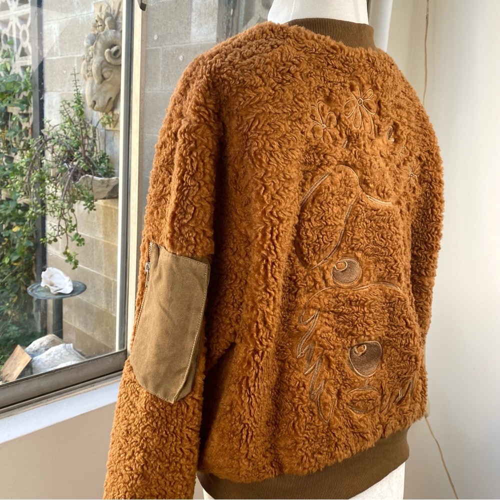 Easel Los Angeles Schnauzer Embroidered Teddy Bomber Jacket Camel, Size S NWT - Picture 6 of 12